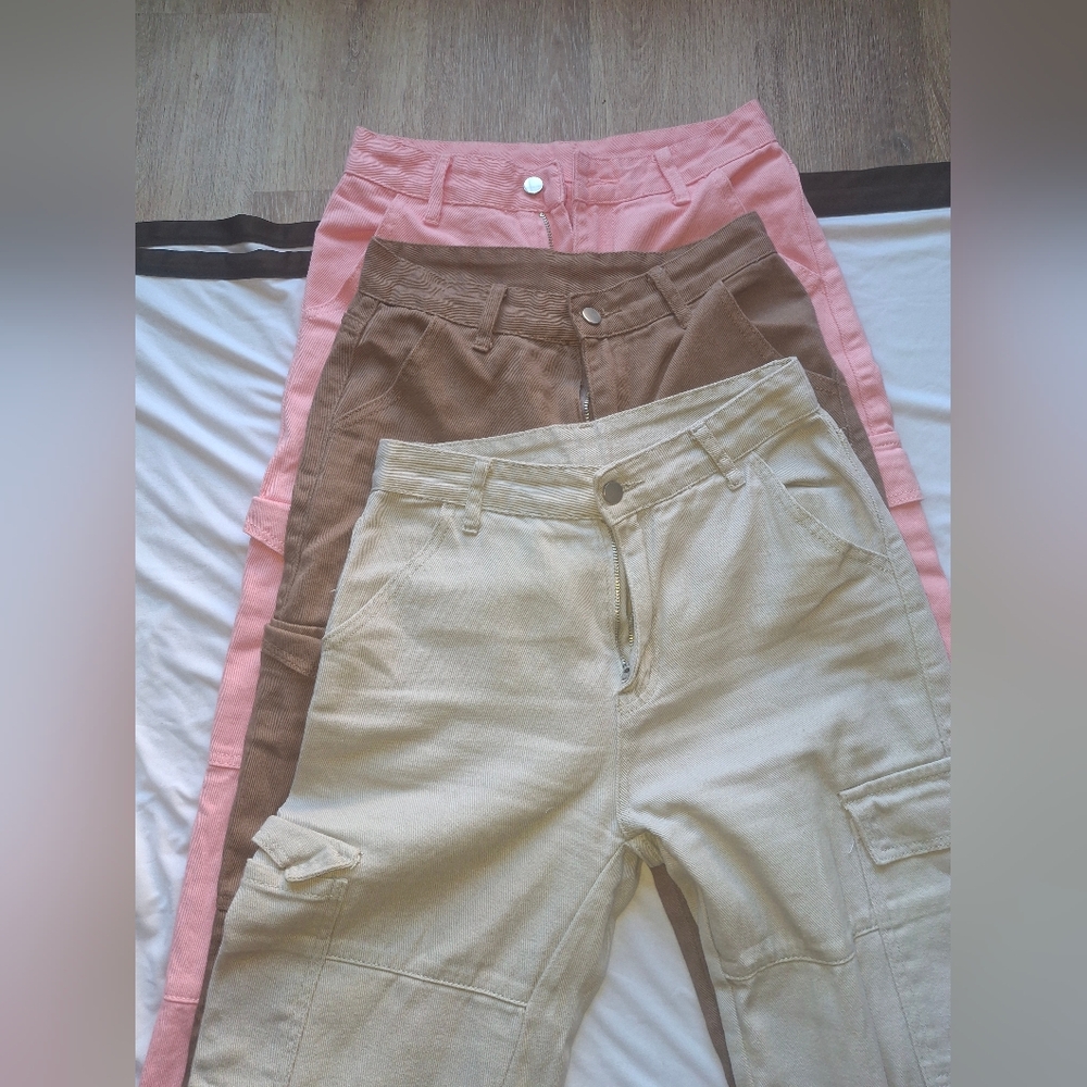Women's Petite Small Cargo Jean Bundle Pink, Brown, and Grey Cargo Pants Bundle